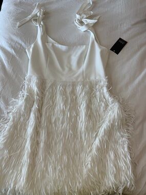 Aidan by Aidan Mattox White Feather-Trim Mini Dress